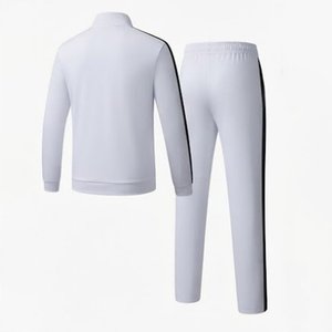 Ensemble de survêtement blanc pour homme, col montant, veste zippée et pantalon de jogging, en polyester tricoté respirant, style sportif, collection automne - Product Image 2