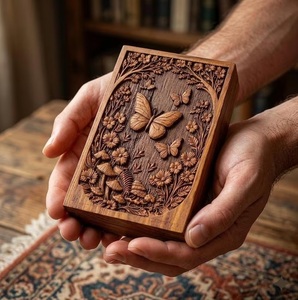 Wooden Cremation Urn for Human Pet Baby Ashes Eco-Friendly Durable Butterfly Floral Engraved Rosewood <b>Memorial</b> <b>Keepsake</b> Funeral - Product Image 2