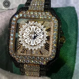 Montre de luxe pour homme Charm Jewells, boîtier carré en acier inoxydable de 40 mm, lunette sertie de diamants, mouvement mécanique analogique, bracelet en acier inoxydable - Product Image 3