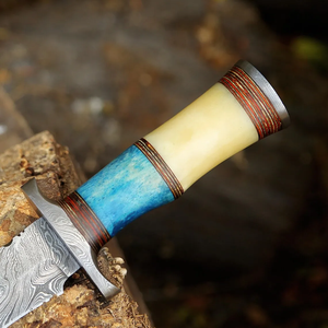 Cuchillo de caza LEGACY BLADES hecho a mano con hoja fija de acero de Damasco, punta caída, filo plano, mango de madera, grado industrial OEM - Product Image 3