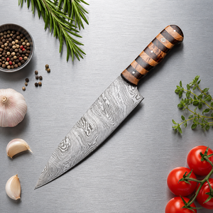 Custom Handmade Modern Chef <b>Knife</b> Wood Handle Extra <b>Sharp</b> Forged Damascus Steel Blade 8in Length Ambidextrous - Product Image 1