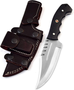 Couteau de survie artisanal en acier inoxydable pour le camping et la chasse, avec manche en bois, lame droite et étui en cuir fin - Product Image 1