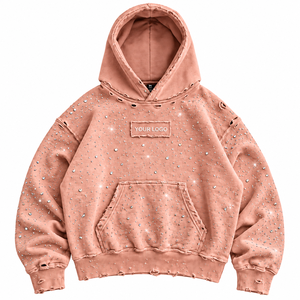 Sudadera con capucha extragrande de invierno personalizada, con efecto desgastado, pedrería y lentejuelas, de algodón, bordada, ecológica, superventas - Product Image 4