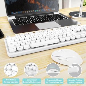 Ergonomic Full Size <b>Wireless</b> Keyboard Mouse Combo Retro Round Keycaps Compatible with Windows <b>PC</b> for Typing - Product Image 3