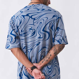 <b>Mens</b> <b>Blue</b> Marble Print T Shirt Casual Oversized Cotton Blend Crew Neck Streetwear Short Sleeve Summer Top - Product Image 2