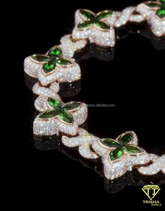 Hot Selling VVS Moissanite Green Flower Link <b>Chain</b> Rhodium Plated 925 Sterling Silver <b>Iced</b> <b>Out</b> Custom Hip Hop Statement Jewelry - Product Image 6