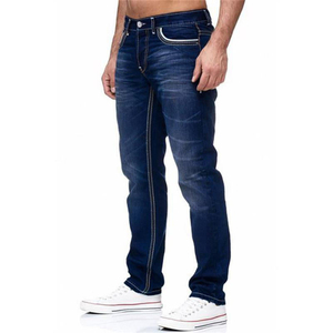 Best Selling Adult Size Men's Casual <b>Jeans</b> Pants Fashion Straight Style <b>with</b> Mid <b>Waist</b> Solid Color and Printed Logo OEM Service - Product Image 1