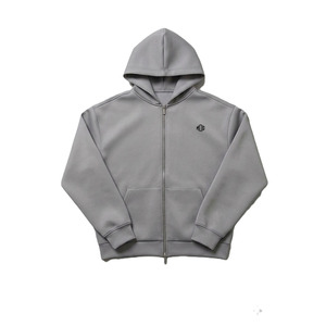 Sudadera con capucha gris de algodón grueso con cremallera completa para hombre, estilo urbano liso, con logo personalizado, ajuste regular, alta calidad, venta al por mayor - Product Image 4