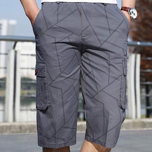 Men's Geometric Cargo Bermuda Shorts Elastic Waist Multiple Pockets Casual Style Breathable Polyester Fabric - Product Image 5