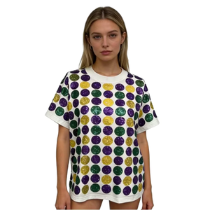 Women's Oversized Crew Neck T-Shirt <b>Glitter</b> Dot Print 100% Cotton Loose Fit Short Sleeve Knitted Top - Product Image 1