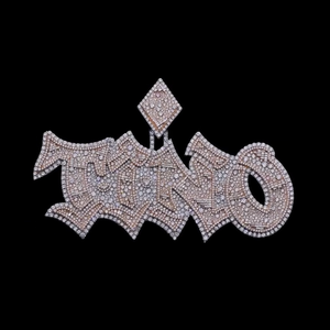 Colgante de Letra Tuno, Chapado en Oro de 14K, Aleación de Zinc, Engaste de Diamante Cultivado en Laboratorio, Micro Pavé, Estilo Hip Hop, Joyería Unisex - Product Image 2