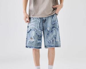 Shorts en jean stretch pour homme, mode décontractée, coupe ample, haute qualité, noir foncé délavé, streetwear - Product Image 4