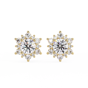Pendientes de Lujo con Halo de Diamantes, Oro Puro de 18K, Corte Redondo, Diamantes Cultivados en Laboratorio, Certificados por IGI, Pendientes Florales de Diamantes, Joyería Fina - Product Image 2