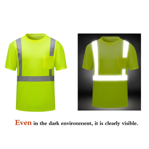 T-shirts haute visibilité pour hommes fabriqués en usine, écologiques, confortables, à séchage rapide, durables, avec bande réfléchissante verte - Product Image 5