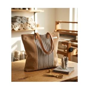 Bolsa de Mano Tejida a Mano de Algodón Suave, Bolsa de Hombro Ecológica de Fibra Natural, Gris a Rayas, para la Playa o el Mercado, a Bajo Precio - Product Image 3