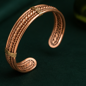 Premium <b>Rope</b> Wrapped Brass Accent Open Cuff Copper Therapy <b>Bracelet</b> Fashionable Metal Jewelry Exquisite Craftsmanship - Product Image 3