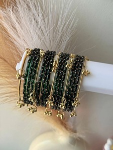 <b>Magenta</b> glass Bangles Set With Gold Plated Beads Women's Stackable Ethnic Wedding Jewelry - Product Image 4