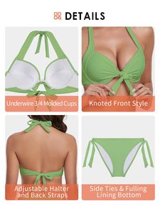 Maillot de bain deux pièces sexy pour femme, ensemble bikini à armatures, couleur unie, col en V, découpes, laçage, taille mi-haute, tenue de plage estivale - Product Image 6