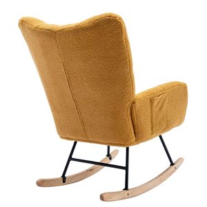 Base en bois massif chaise à bascule doux Teddy tissu poche confortable Wingback planeur à bascule pour pépinière salon sûr élégant - Product Image 5