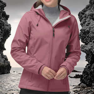 Chaqueta Softshell con Capucha para Mujer, Impermeable, Transpirable, Cortavientos, Ligera, Diseñada para Actividades al Aire Libre, Senderismo, Esquí, Color Liso - Product Image 3