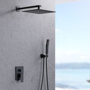 Wall Mounted 12\" Rainfall <b>Shower</b> Head & Handheld Faucet Combo Matt Black Finish <b>Shower</b> <b>System</b> Set - Product Image 1