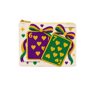 Porte-monnaie à fermeture éclair en perles fait main pour le Mardi Gras, avec motif de lettres violettes, vertes et jaunes, portefeuille à perles personnalisé, pochettes à monnaie - Product Image 2