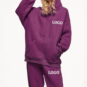 Ropa deportiva de gimnasio para mujer con logotipo personalizado, conjunto de chándal y Sudadera con capucha de manga larga de gran tamaño con patrón sólido transpirable para mujer - Product Image 1