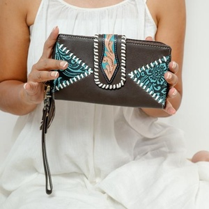 Cartera tallada a mano, nueva llegada, funda de teléfono de embrague, elegante Cartera de cuero de piel de vaca, multiusos, carteras de cuero occidental - Product Image 1