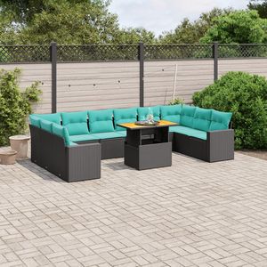 11-Piece <b>Black</b> Poly Rattan Patio <b>Sofa</b> Set with <b>Cushions</b> Elegant Outdoor Furniture - Product Image 1