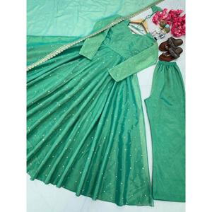 NOUVELLE ARRIVÉE TWILL FILET SEQUENCE ROBE DE TRAVAIL BAS AVEC DUPATTA PERROQUET VERT - Product Image 5