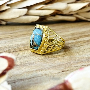 Dernier design : Bague gothique turquoise en laiton pour femme, plaquée or 18 carats, sertie clos, filigrane, style statement, design unique - Product Image 6