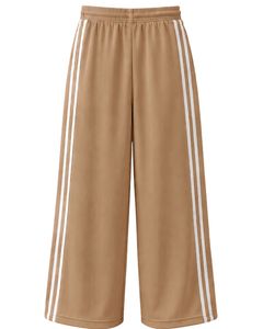 Manufacturer Custom Khaki Wide Leg Track Pants With White <b>Side</b> Stripes Women Casual Loose Fit Elastic Waist Streetwear Bottoms - Product Image 2