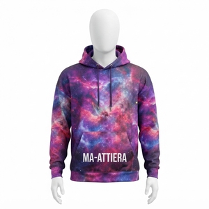 Sweat-shirt à capuche pour homme avec imprimé galaxie violet et poche kangourou, streetwear personnalisé - Product Image 3