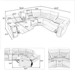 Poltrona Reclinabile Manuale Grigia con Portabicchieri e Vano Portaoggetti in PU per Soggiorno e Home Theater - Product Image 3