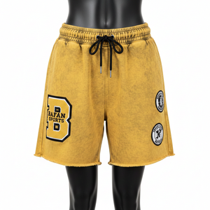 Shorts de mujer en algodón y poliéster con lavado ácido, 320 GSM, color marrón y negro, con logo personalizado por transferencia térmica. - Product Image 4