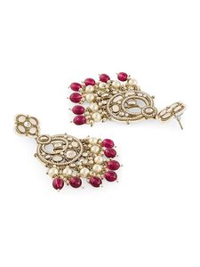 Pendientes Chandbali Kundan Premium para Mujer |   Joyería Étnica para Bodas, Pendientes de Perlas Chapados en Oro, Pendientes de Araña - Product Image 3