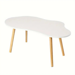 Mesa de Centro Moderna con Forma de Nube Blanca, con Tapa de Mármol y Patas de Madera, Mueble de Sala de Estar con Forma Irregular - Product Image 1