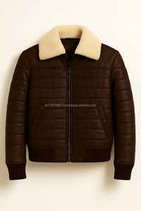 Leather <b>fur</b> <b>jacket</b> <b>men</b> Lambskin artificial Shearling B3 Bomber <b>Jacket</b>: Classic Aviator Coat - Product Image 2