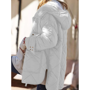Veste matelassée imperméable gris clair pour femme, à capuche, fermeture éclair, manches longues, chaude pour l'hiver, décontractée, couleur unie - Product Image 3