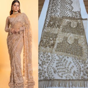 Hermoso Saree de Georgette con Bordado de Lentejuelas y Borde de Encaje, Saree para Bodas, Saree de Diseñador para Fiestas - Product Image 3