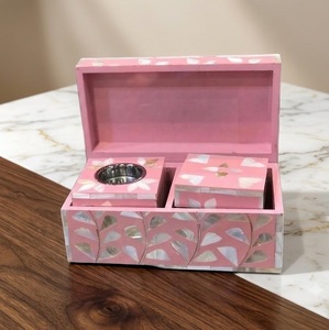 Wholesale Pink Nacre Mosaic Wooden Incense Burner Trunk | Charcoal Bakhoor Censer & Storage Jar Set for <b>Home</b> Decor - Product Image 1