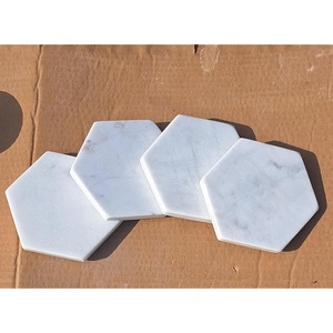Polished <b>White</b> Marble <b>Coasters</b> Set with Metal Holder for Dining Table - Product Image 1