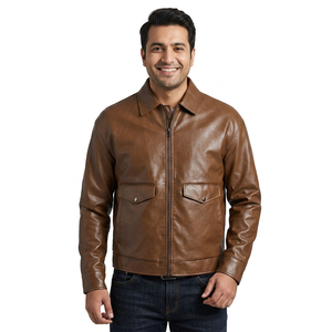 Veste en cuir coupe-vent d'hiver de qualité supérieure pour hommes, style classique simple, décontractée, avec capuche et fourrure - Product Image 4