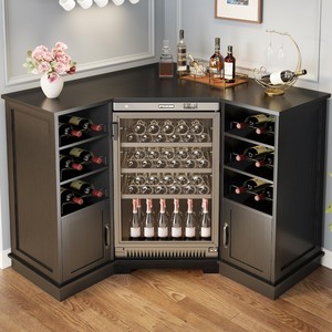 Range-bouteilles d'angle en L en bois de noyer avec réfrigérateur intégré - Vente en gros - Product Image 1