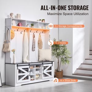 Porte-manteau LED avec banc d'entrée et rangement pour chaussures, banc de 59 pouces de large pour buanderie avec étagères réglables - Product Image 3