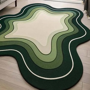 Tapis moderne abstrait vert à couches irrégulières, tapis moelleux doux, tapis de luxe fait main, tapis de sol de designer, décoration pour salon et maison - Product Image 2