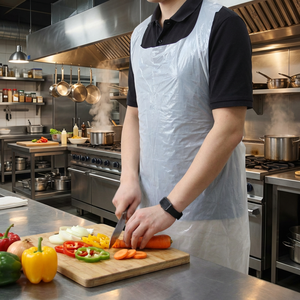 <b>Disposable</b> Sleeveless HDPE Plastic <b>Apron</b> Blue Water Resistant High Density Polyethylene - Product Image 2