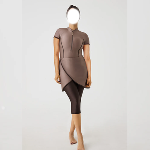 Traje de Baño Islámico Personalizado al por Mayor para Mujer Musulmana, Conjunto de 2 Piezas, Corte Alto, Cierre Frontal con Cremallera, Ropa de Playa, Top y Pantalones Cortos - Product Image 4