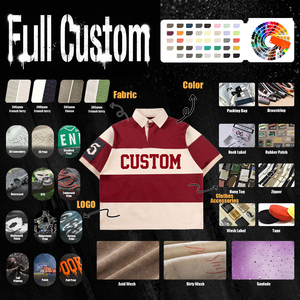 Custom Printed <b>Men's</b> Short Sleeve Polo <b>Shirt</b> <b>Red</b> <b>And</b> Cream Contrast Trim Preppy Style Oxford Fabric Regular Fit - Product Image 5