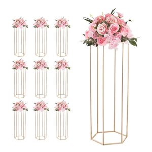 Set di 10 Supporti Esagonali per Fiori da 80 cm per Matrimoni - Espositori Floreali in Ferro Laminato Acrilico - Product Image 1